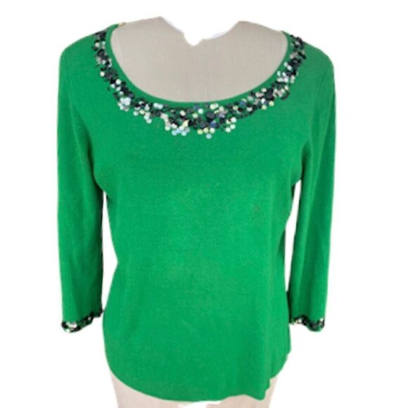 Ruby Rd. Women’s Sequin Trim Top Kelly Green Sz. XL 3/4 Length Sleeves - Picture 1 of 7